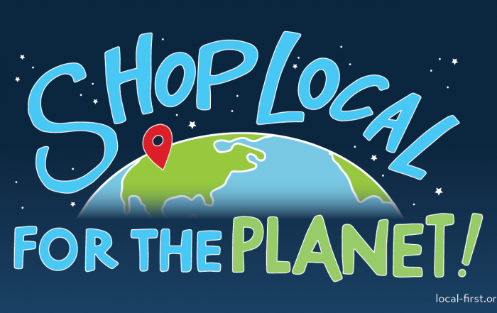 Illustrated message saying Shop Local for the Planet