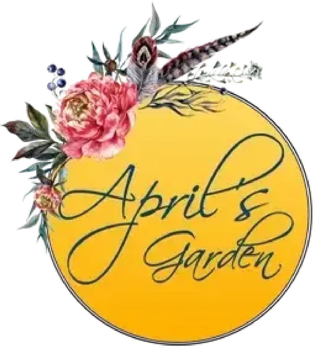 Logo with florals and the words "April's Garden" in a yellow circle.