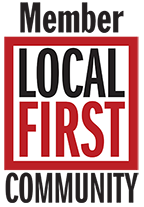 Black and red logo with text" Member Local First Community"