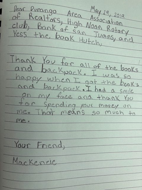 Copy of a handwritten thank you note